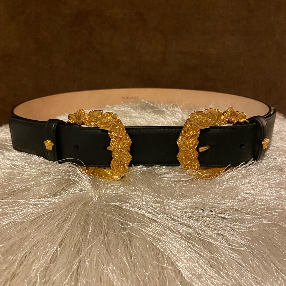 Versace Gold Baroque Double Buckle Belt EUC